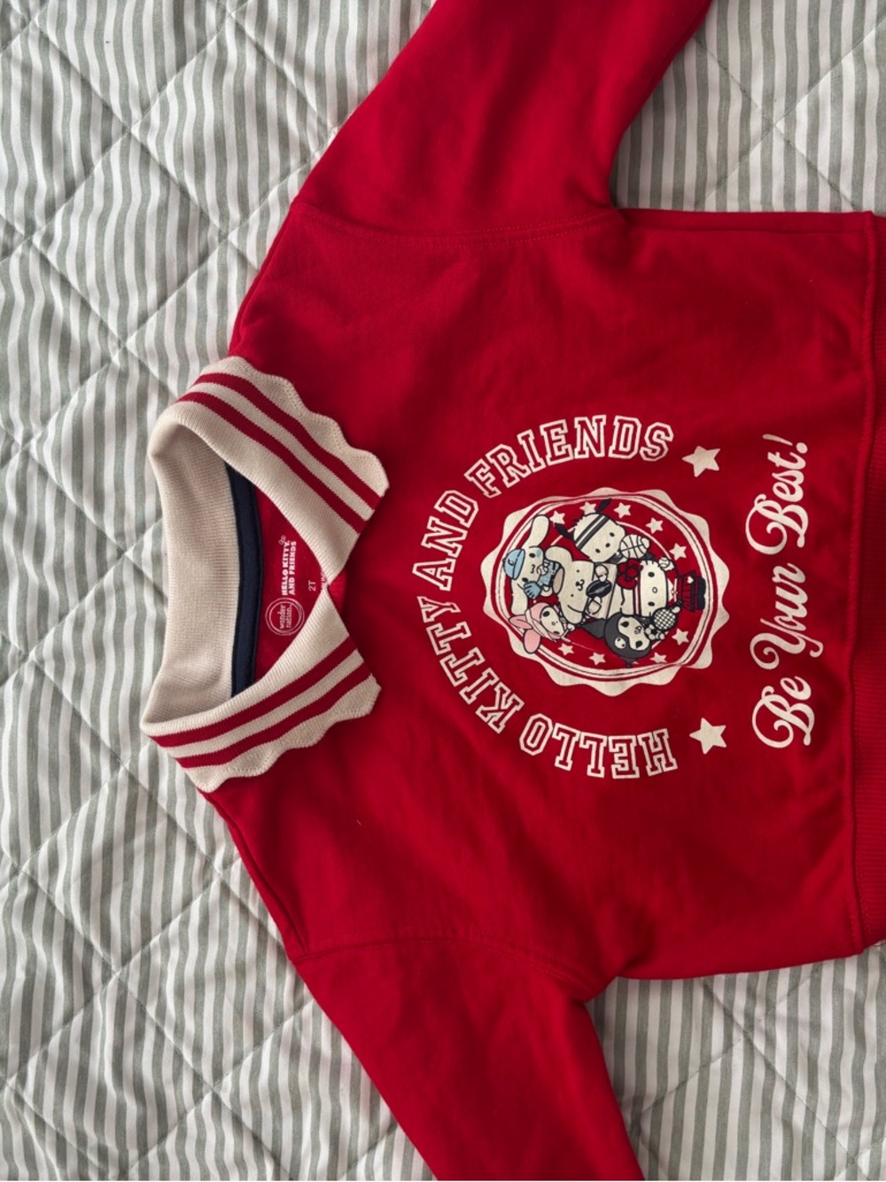Hello Kitty Red Pullover Sweatshirt with Striped Collar